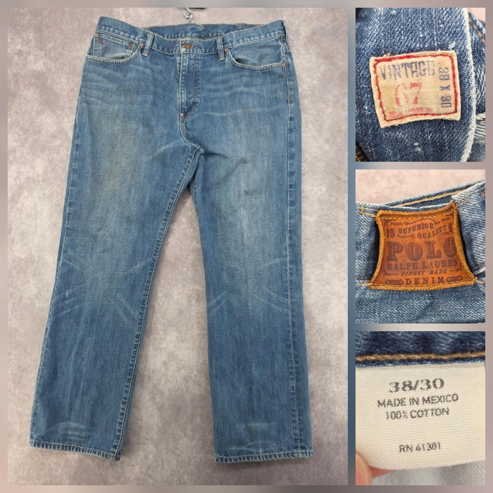 Polo Ralph Lauren Vintage 67 Jeans Mens 38x30 Straight Medium Wash Fits 40x30